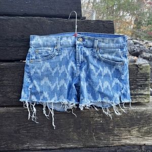 7 for all mankind mid-rise boho print denim shorts
